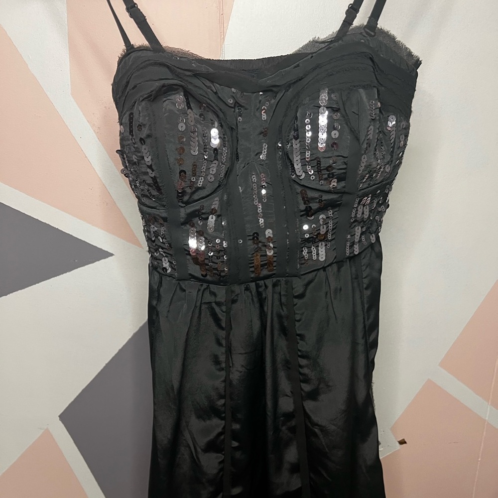 American Eagle Black Satin dress with sequins